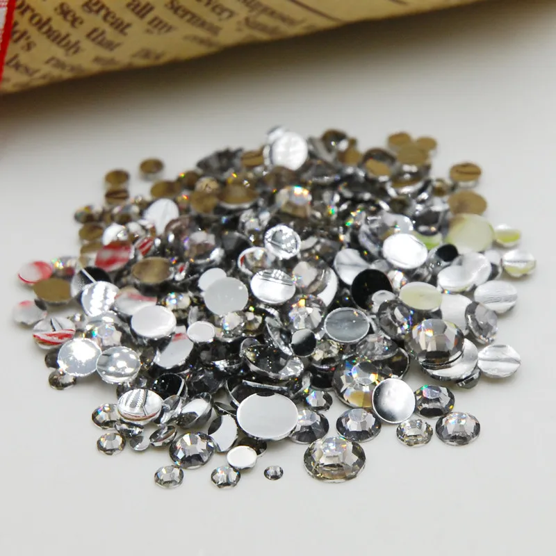 Apparel decoration Gray Color Mixed Sizes 3D Nail Art Rhinestones Flat Back Non Hot Fix Stones Acrylic Crystal DIY Strass