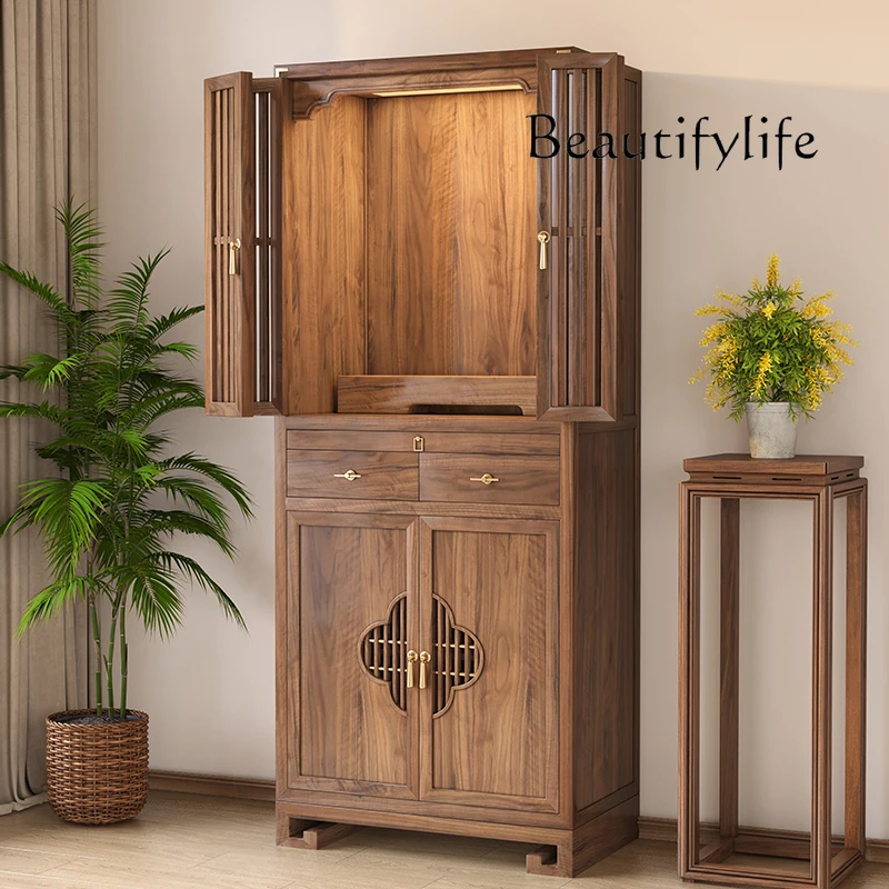 Nordic black walnut casket new Chinese Buddhist cabinet household offering table shrine cabinet