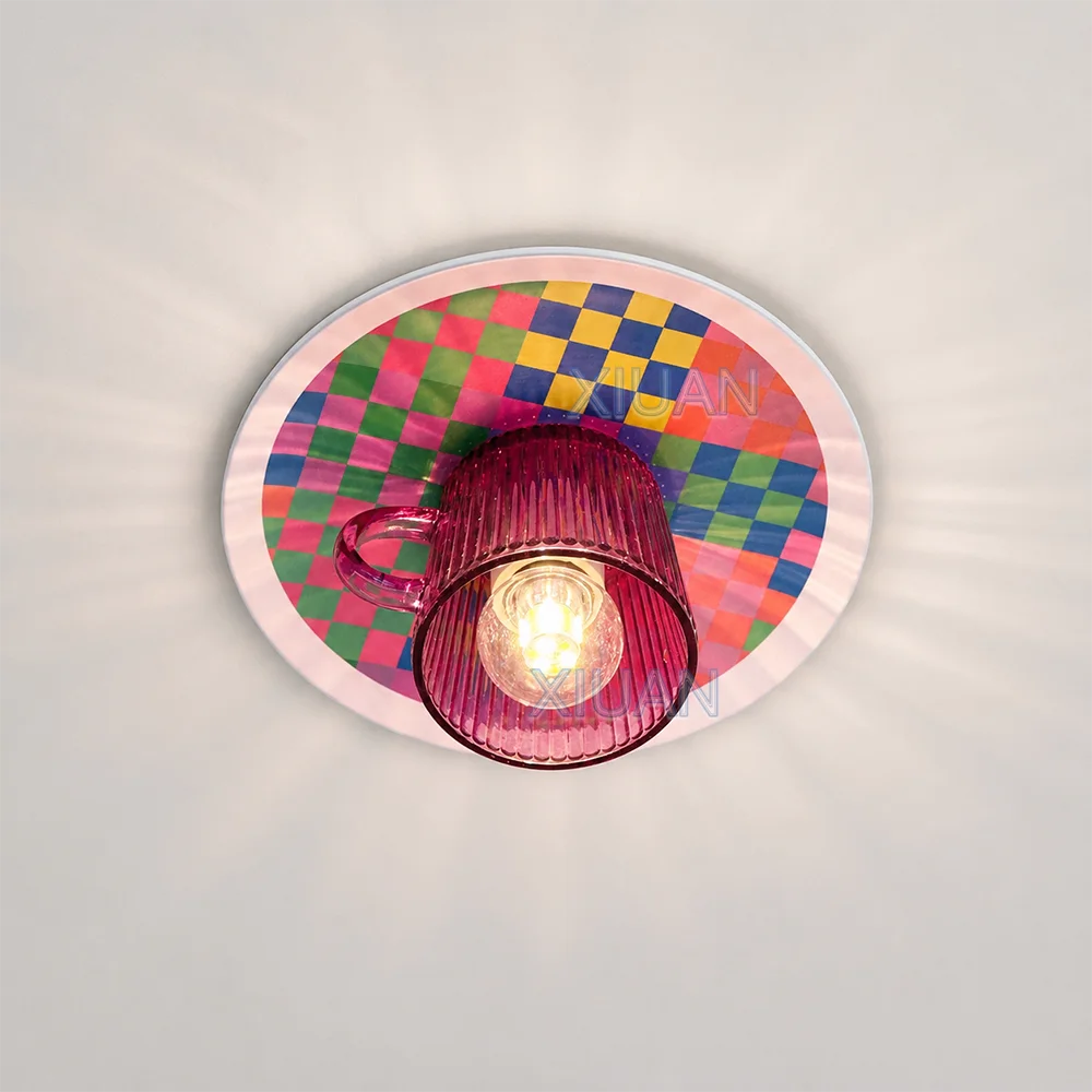 Creative Popge Teacup Lamp Colorful Ceiling Lights Flush Mount Surface Mount Entrance Aisle Stair Hotel Corridor Ceiling Lamps