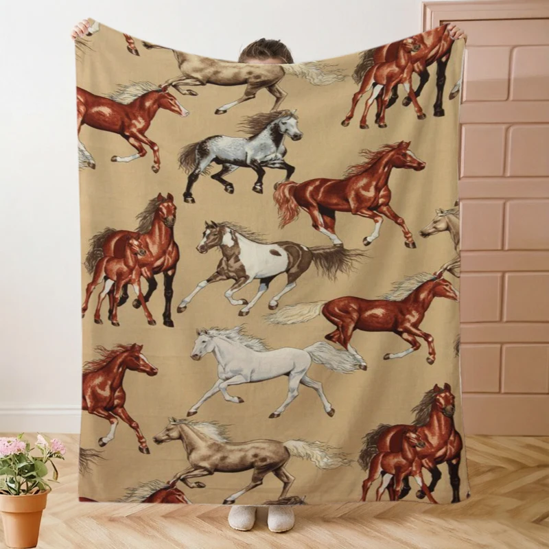 Western Cowboy Horse Silhouette Vintage Flannel Blanket For Rustic Bedroom Decor Soft Warm Throw Blanket Gift