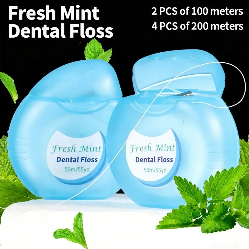 

Fresh Mint Flavored Dental Floss Rolls | 2 Pcs 100m / 4 Pcs 200m | Compact Interdental Cleaner for Home Travel Oral Hygiene