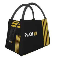 Pilot Captain Stripes Insulated Lunch Bags for Women Portable Aviation Airplane Aviator Cooler Thermal Lunch Box Camping Travel