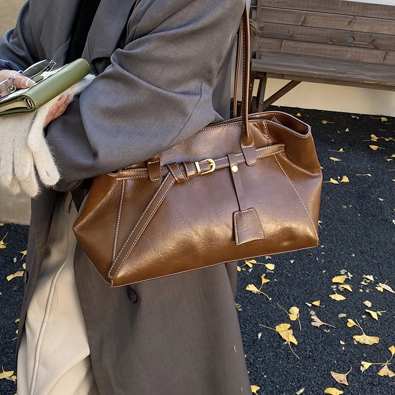 bolsos de lujo mujer marcas famosas bolsos de marcas originales Bolsos de un solo hombro Retro de alta calidad para mujer, bolso de mano de moda de gran capacidad de Color puro de cuero PU, bolsos de diseñador de lujo