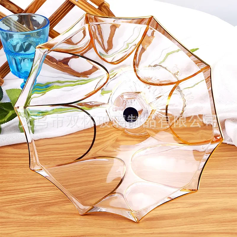 Luxury European Crystal Glass Fruit Plate High Footed Transparent Irregular Design Gold Painted Candy Dish for Home Decor