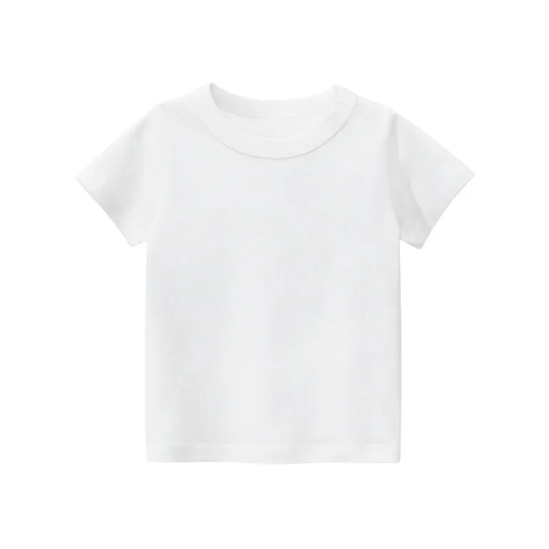 2024 Summer Solid Color Children Cotton T-shirt for Boys Girls White Tops Tees Kids Clothes 2-10Y