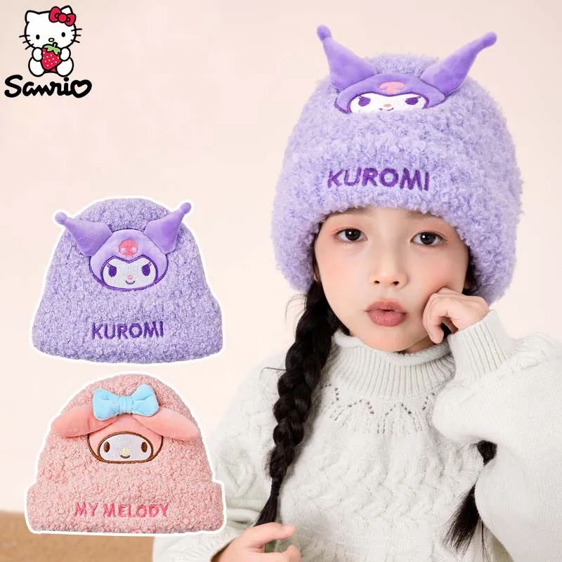 Kawaii Sanrio Winter Hat Kuromi Hats Cinnamoroll Ear Protection Hats My Melody Warm Cap Hello Kitty Plush Girl Christmas Gift