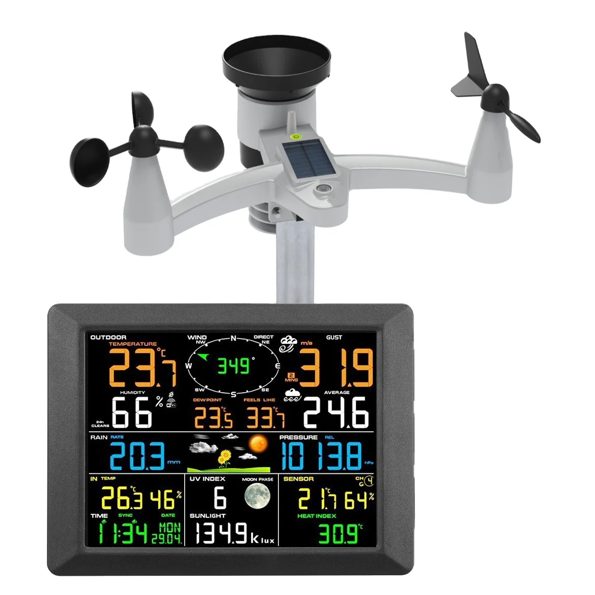 0320-025T 7-in-1 WiFi Weather Station Solar Remote Monitoring Temperature Humidity Wind Speed Rain UV 8 Temperature Sensors