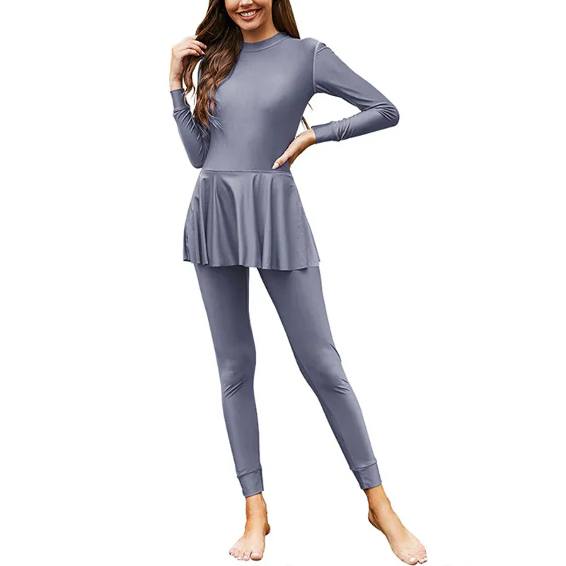 

Women's Long Sleeve Two-Piece Full Coverage Muslim Swimsuit - Modest Burkini Set, Islamic Beachwear for Women, Quick-Dry Fabric