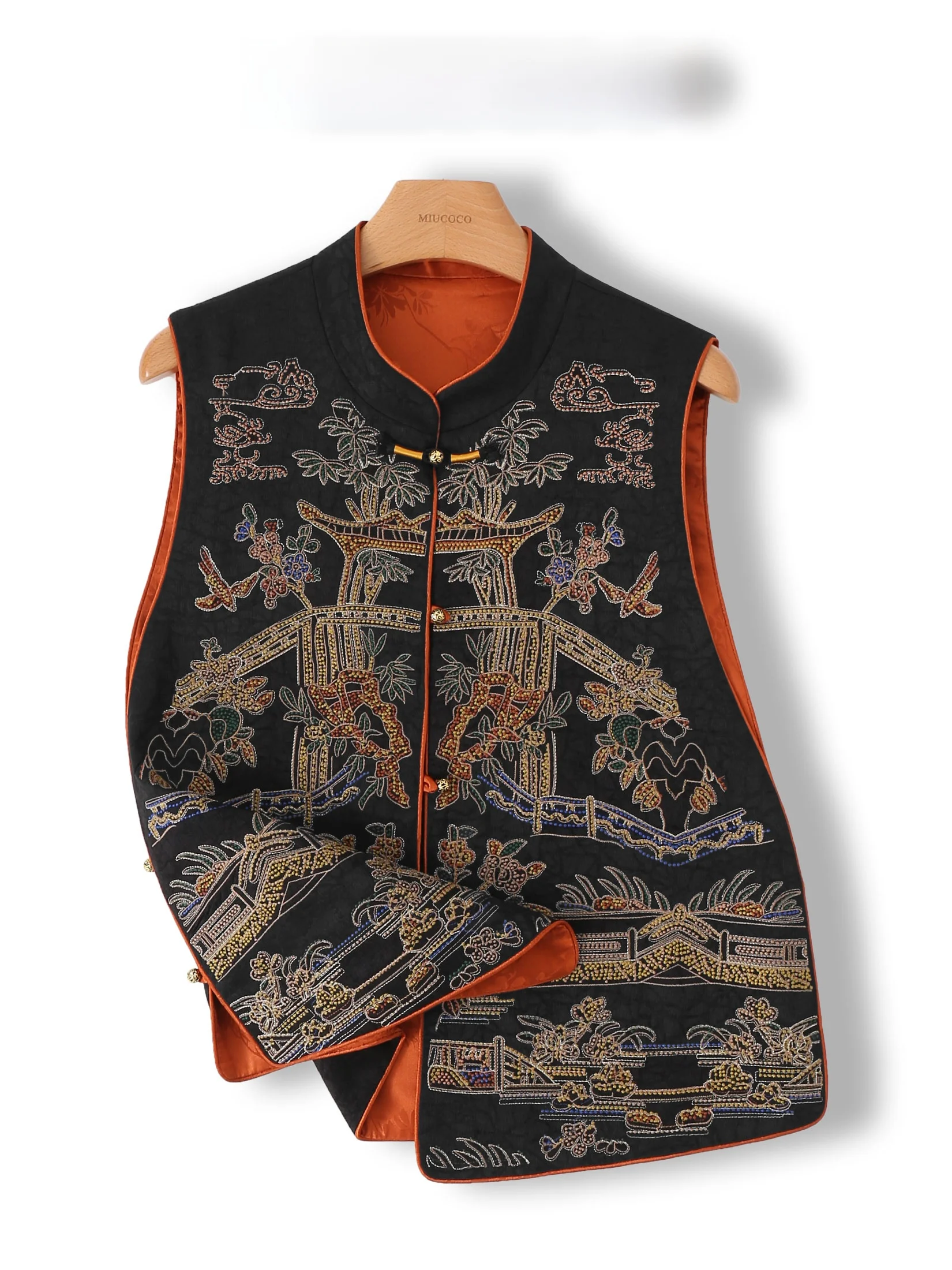 

Heavy Embroidery Buttoned Vest New Chinese Style Crack Pattern Xiangyun Silk Shoulder Pad Women's Jacket Commute Style Regula...