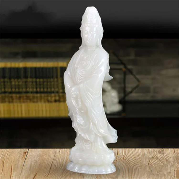 $800-- Home family efficacious Talisman Mascot Nanhai Guanyin the Buddha FENG SHUI  White jade Hand engraving Sculpture statue