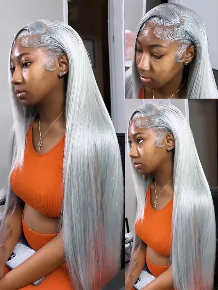

Silver Grey Straight Wigs Human Hair Vietnamese 200% Density 13x6 HD Lace Frontal Colored Wig 30 Pre Plucked With Baby Hairline