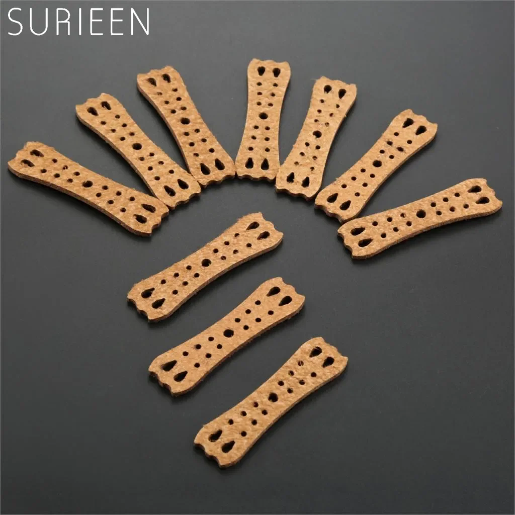 Brown 10pcs Slingshot Pouches Microfiber Leather with Multi Hole Outdoor Hunting Catapult Rubber Band Accessories 58mm*12mm*16mm