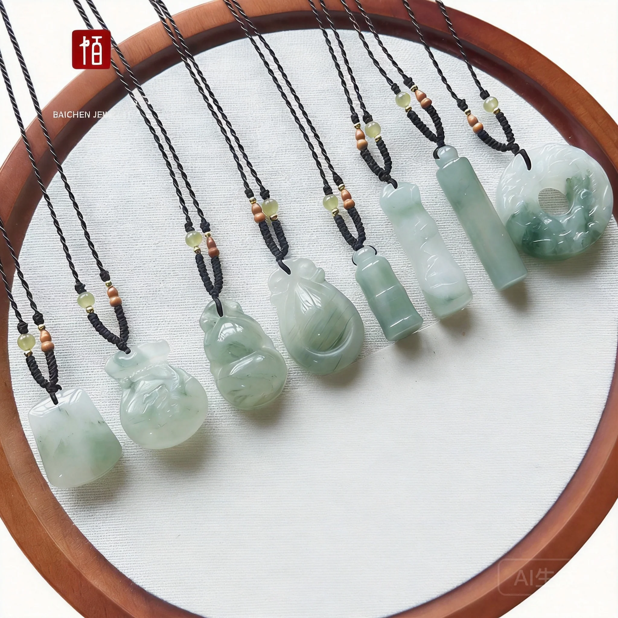 Chinese Style Tianshan Green Jade Pendant Lucky Blessing Wealth Attracting Peace Buckle Gourd Zodiac Wushi Plaque Adjustable Rop