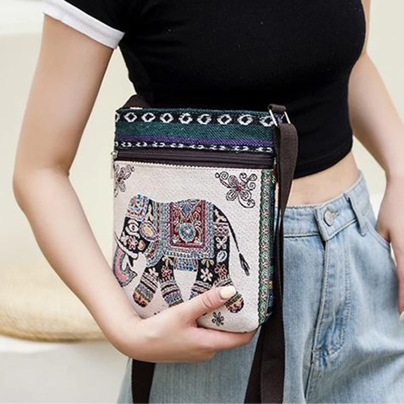 Ženy malý plátna vyšívané telefon bedra brašna retro etnický styl cestovní outdoorové kurýr crossbody brašna