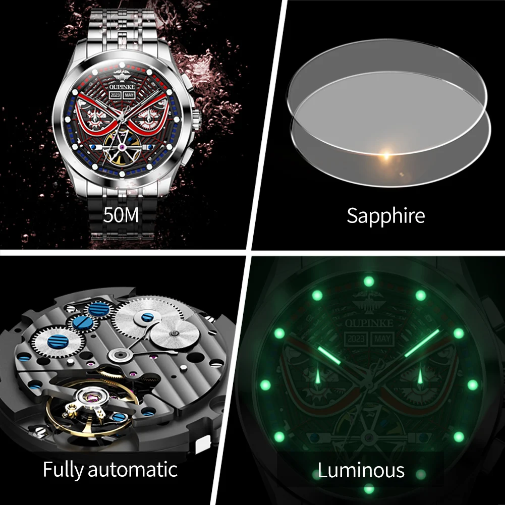 OUPINKE 3250 Luxury Man Watch Spider Armor Skeleton 50m Waterproof Sapphire Mirror Luminous Automatic Mechanical Watches for Men