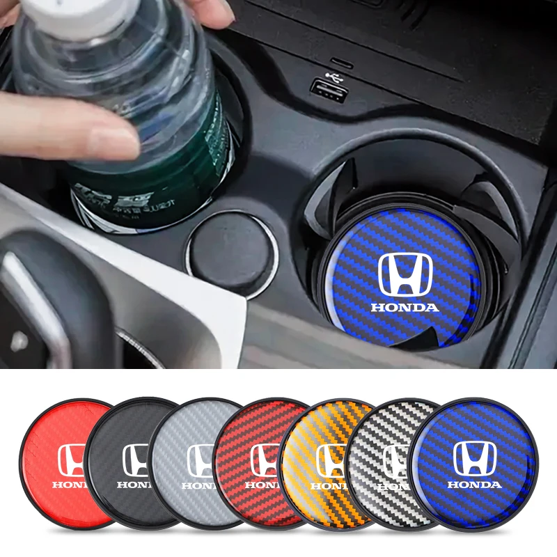 Tapis de protection anti-bruit pour porte-gobelet de voiture, en fibre de carbone, pour Honda Civic Fit Jazz Accord Pilot CRV Odyssey CBR Passport HRV, autocollant
