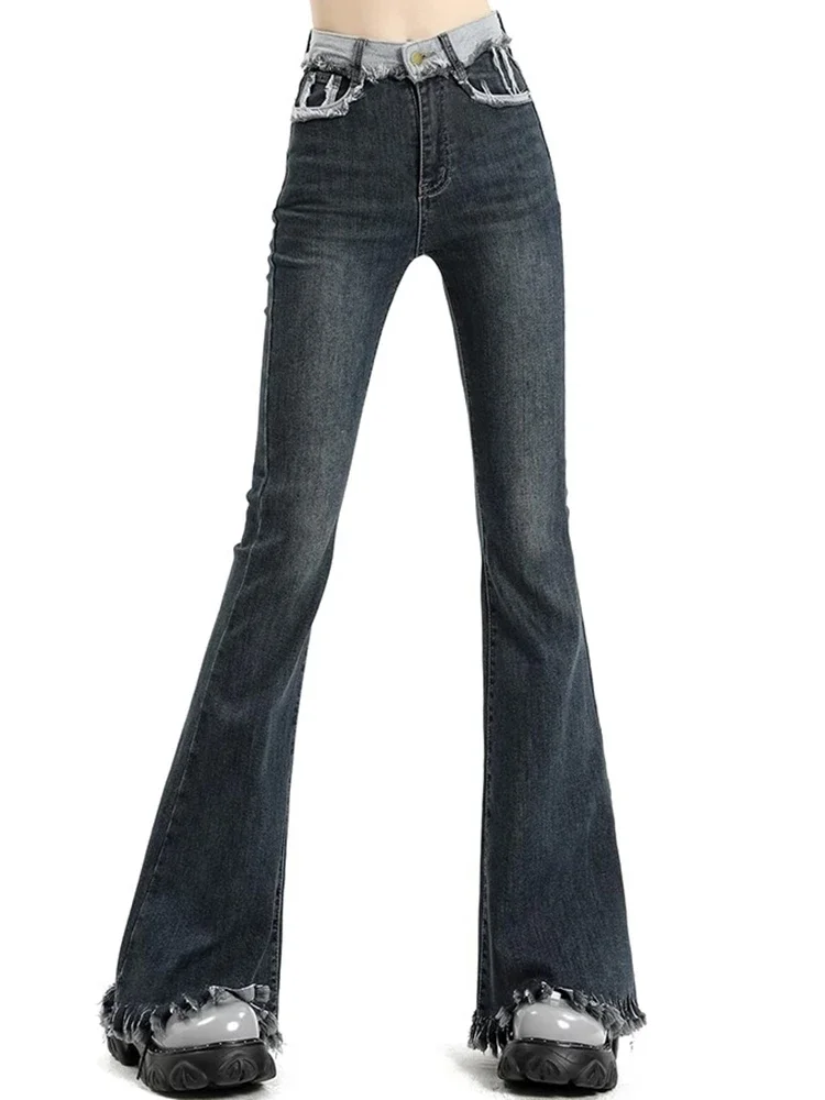 Ins Girls Vita alta Y2k 2000s Jeans a gamba larga Lady Vintage High Street Denim Pantaloni a gamba dritta Pantaloni femminili retrò blu neri