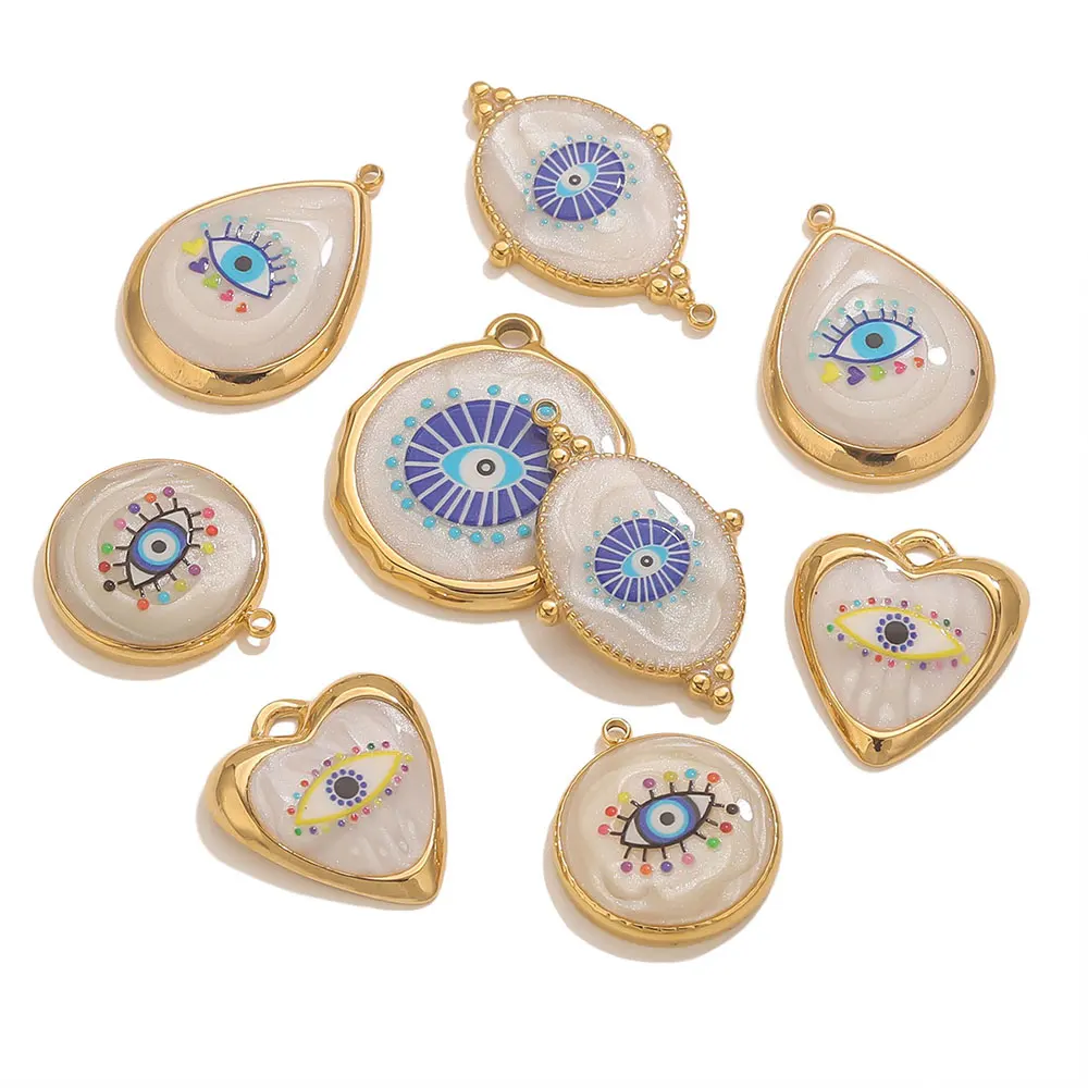 3PCS Stainless Steel Blue White Evil's Eye Charms Parts Jewelry Making Accessories Connector DIY Earring Bracelet Wholesale Cute view 4