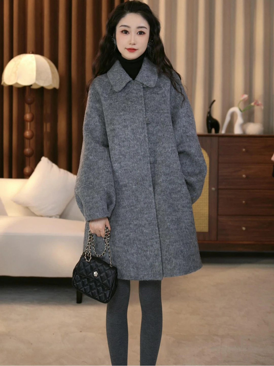 

Double-Sided Camere Woolen Coat Women's Loose Long Sle Autumn Winter New ay Color Korean Version Straight Cut Outerwear
