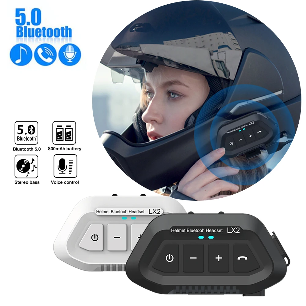 

LX2 Bluetooth 5.0 Motorcycle Helmet Headset Wireless Noise Cancellation Headset IP65 Waterproof Supports Hands Free Call Music