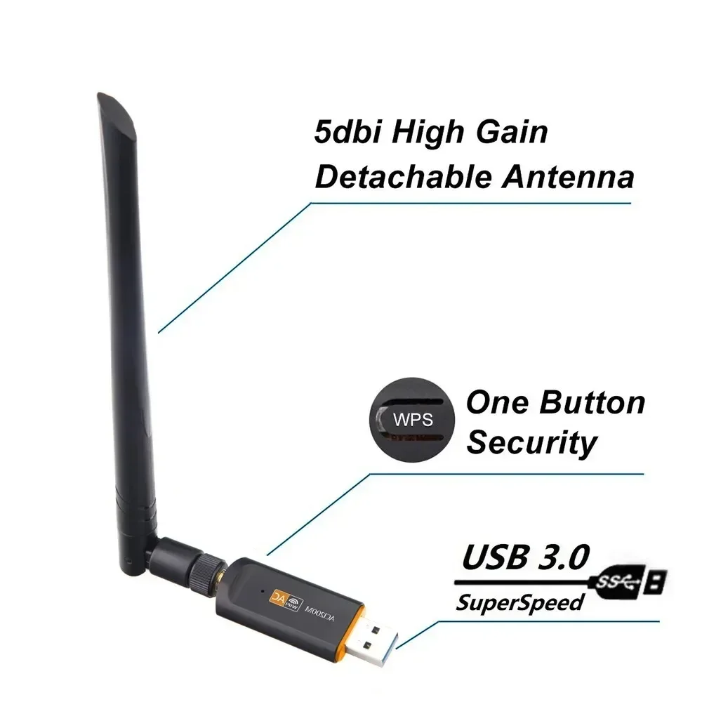 

1200Mbps Wifi Usb Adapter Wireless wifi Dongle with 5dB Antenna PC Computer Network Card Dual Band
