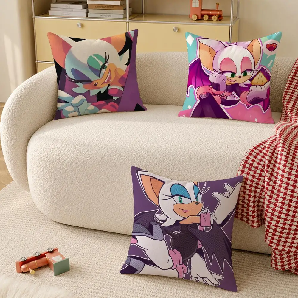 S-Sonic the Hedgehog Rouge the bat Cushion Cover Wrinkle-Resistant Short Plush Cushion Covers Breathable Machine-Washable