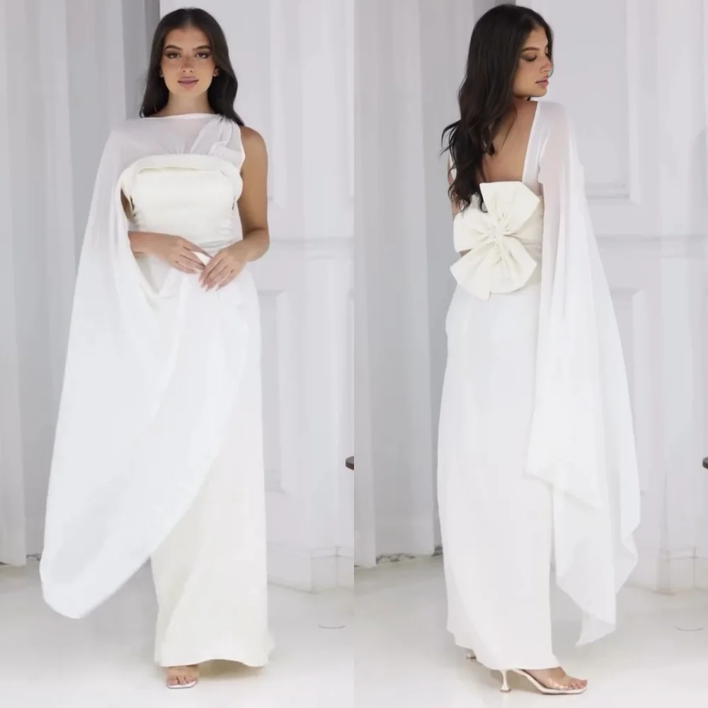 

Customized Simple Jersey Pleat Bow Straight One-shoulder Long Dresses Bespoke Occasion Prom Exquisite High Quality