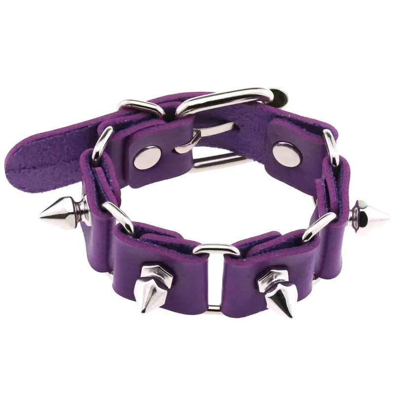 Purple Goth Bracelets For Women Punk Boho Emo Spike Rivets PU Leather Charm Bracelet Cuff Bangles Festival Jewelry Party Gifts