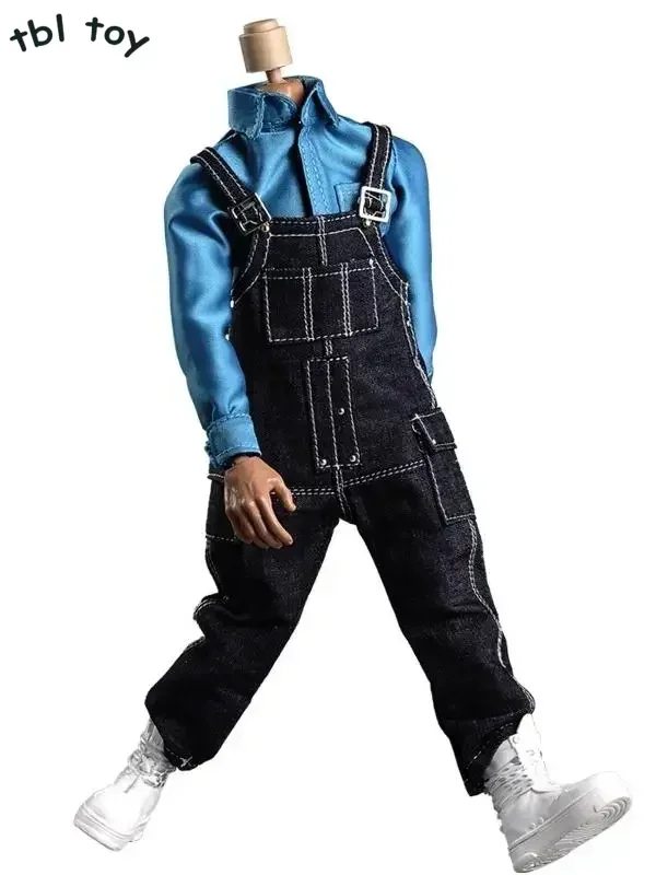 

1/6 Scale Male Suspender Jeans Blue Shirt Shoes Set Casual Clothes Model for 12'' Action Toy Figures Soldier Body Gift Display