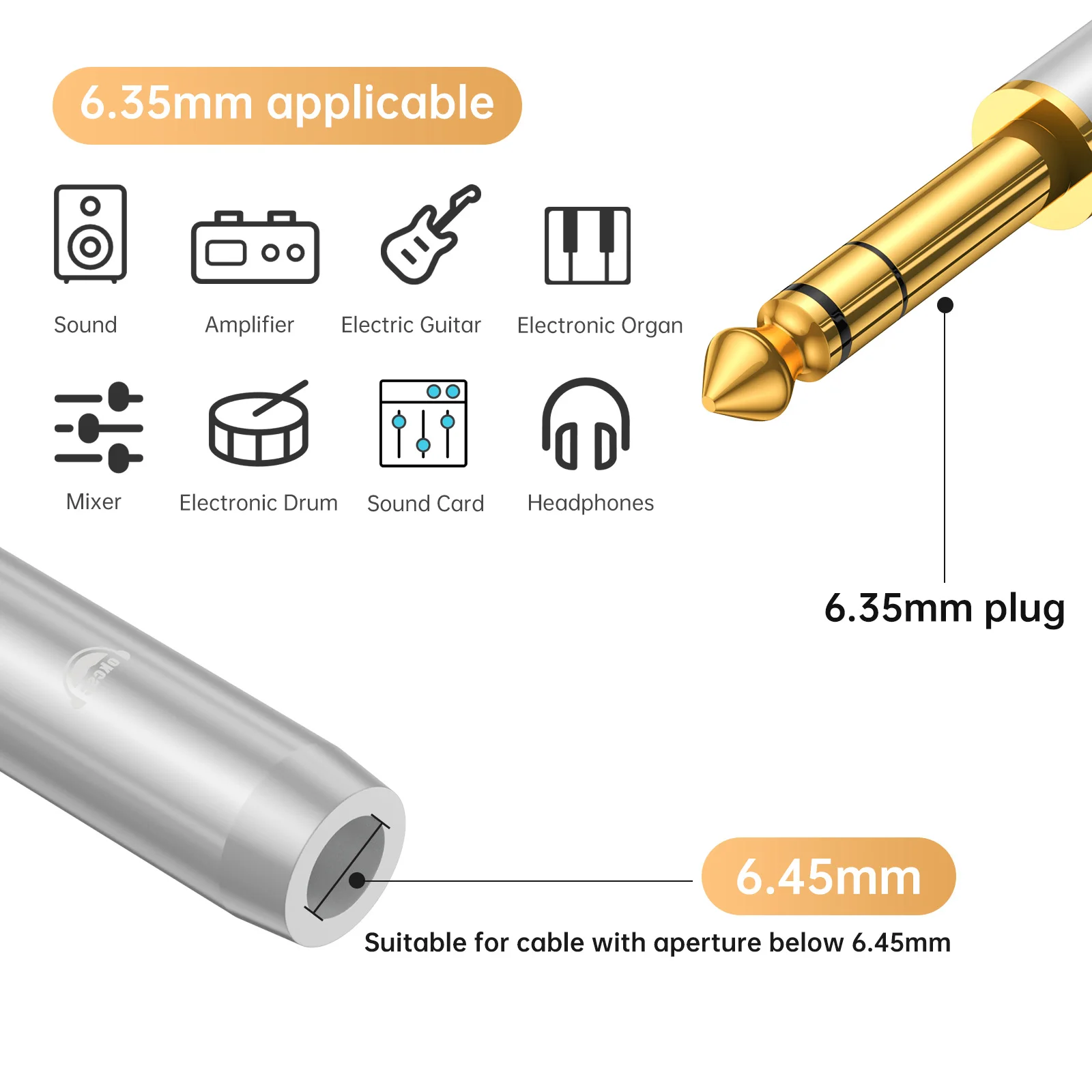 Okscc P635 6,35 мм DIY Съемный металлический штырь HiFi аудио адаптер для звука/усилителя/микшера/наушников/звуковой карты/электрической гитары