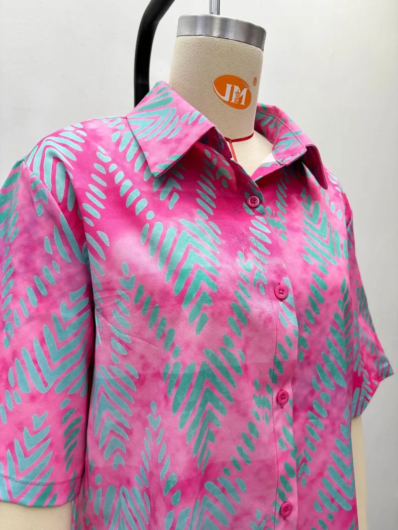 Afrikanischer Print, 2-teiliges Outfit für Damen, kurzärmliges Hemd und Hose mit elastischer Taille und weitem Bein, lässige Loungewear, Sommer-Streetwear – Detail 5
