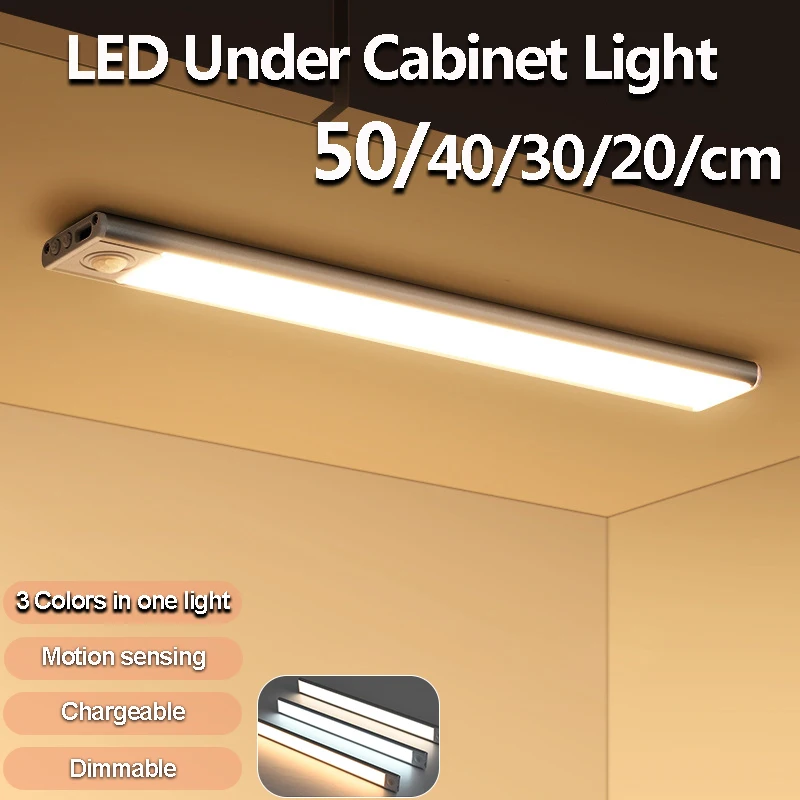 3 In 1 Led Onder Kastverlichting Bewegingssensor Nachtlampje Ultradunne Oplaadbare Led Lamp Kast Keukenkast Binnenverlichting