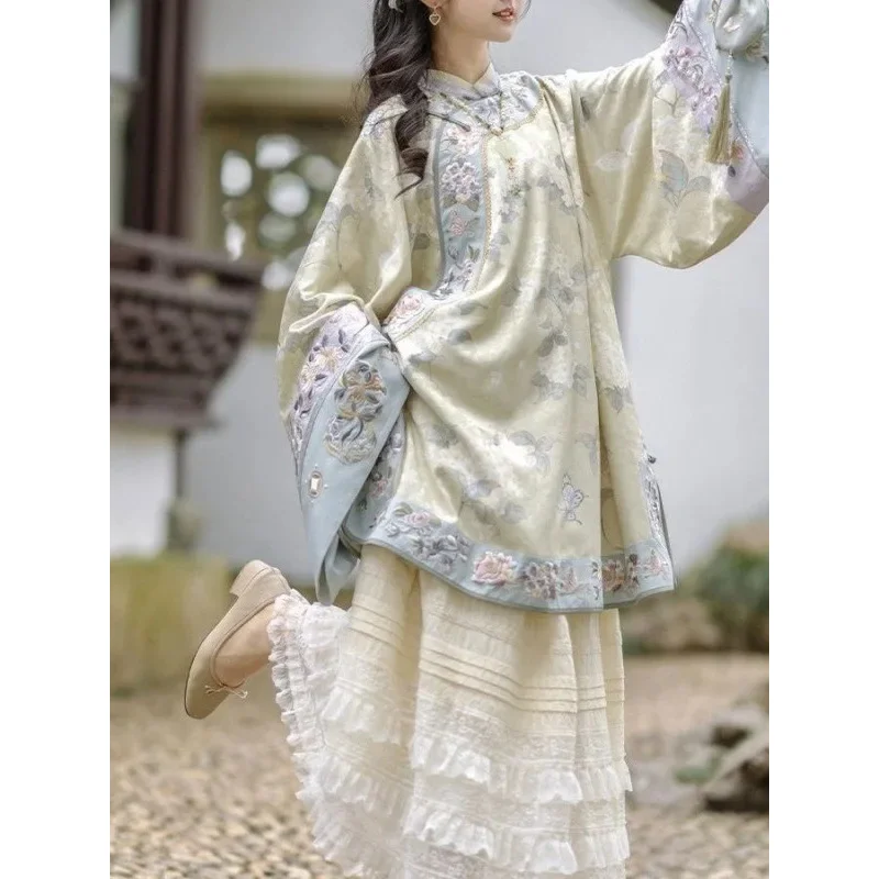 Qing Han donne girocollo originale Hanfu gonna stile cinese industria pesante ricamo dinastia Qing Mamianqun cinese Top