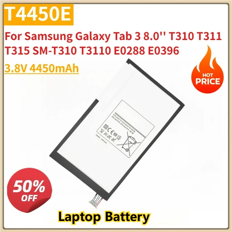 

Новый сменный аккумулятор для ноутбука T4450E 3,8 В 4450 мАч для Samsung Galaxy Tab 3 8,0 дюйма T310 T311 T315 SM-T310 T3110 E0288 E0396