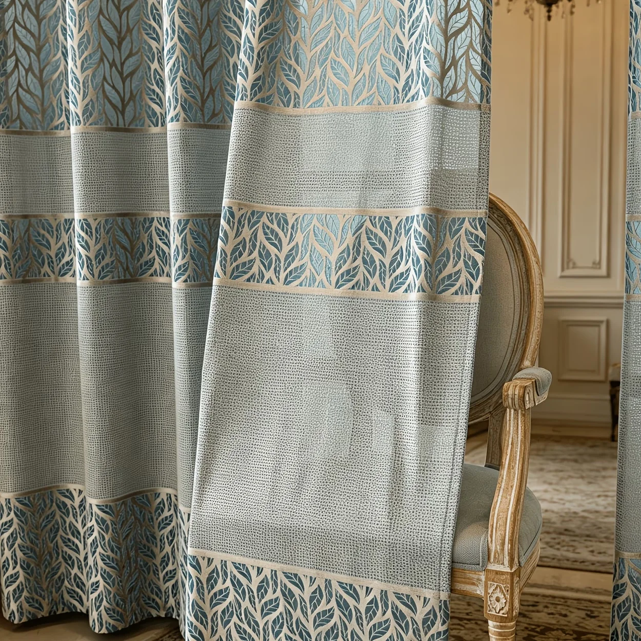 1pc Batten, Nordic-Style Blue/Green Finished Curtain, Semi-Opaque, Allows Light to Pass But Not People, for Living Room/Balcony
