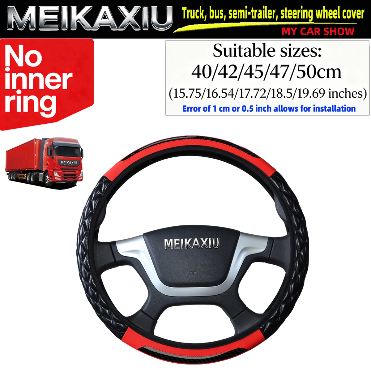 Large-Sized Crystal Carbon Fiber PU Leather Steering Wheel Cover for Truck Van Bus Coach Car Accessories 40/42/45/47/50cm