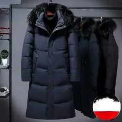 Winter Down Hooded Jacket 2023 New White Duck Down Men Winter Coat Over The Knee Thick Warm Men Jacket Artificial Fur Collar