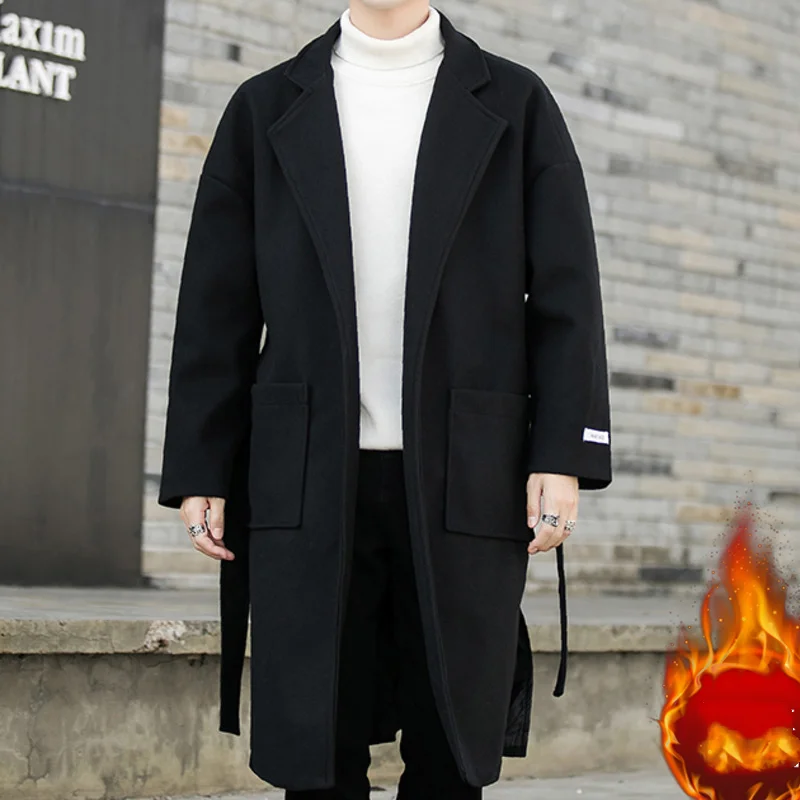

Fashion Winter Thicken Jacket Men Classic Fashion Trench Coats Black Caramel Men Belt Long Trench Slim Fit Overcoat Men Coats