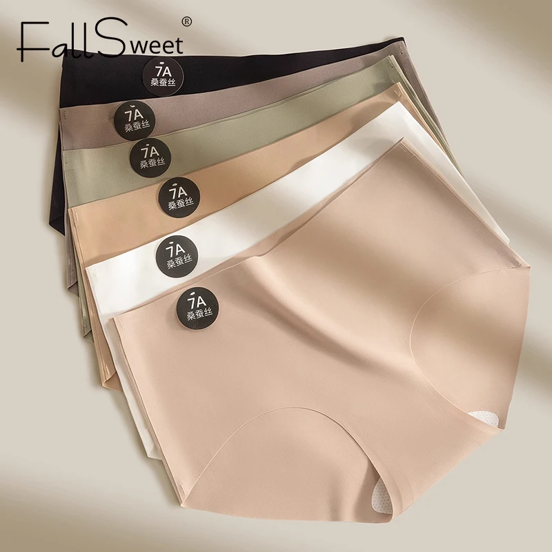 Falllsweet 4Pcs/Set Seamless Silk Briefs For Women Mulberry Silk Panties Comfortable Underpants Soft Lightweight Underwear M-2XL - Image 2