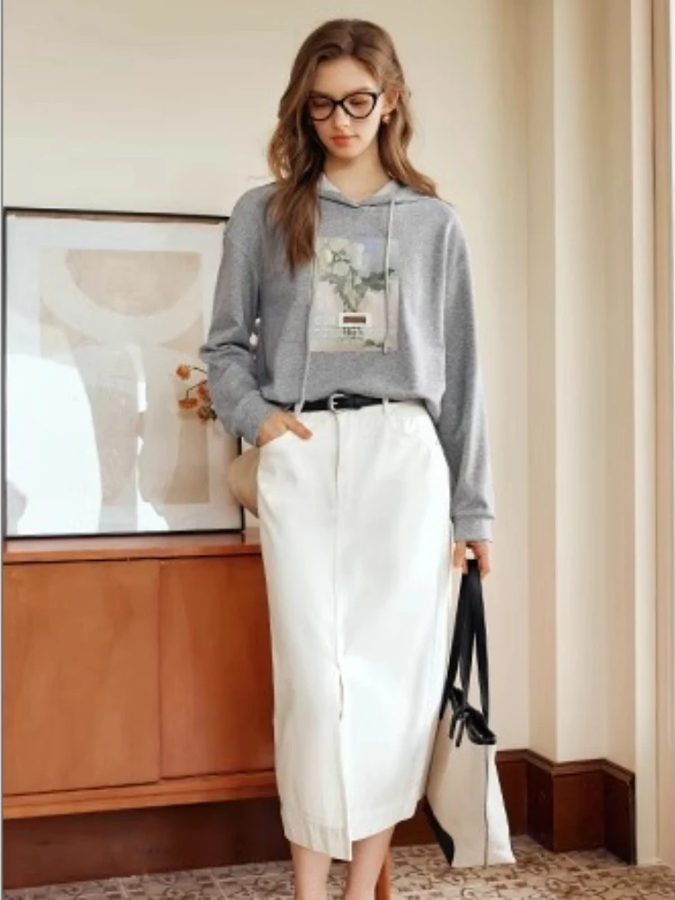 

OLrain Women's Hooded Sweatshirt 2025 Autumn Printing Drop Sleeves Loose Fit Pullover Casual Lazy Style Fashion Top O21QR55355