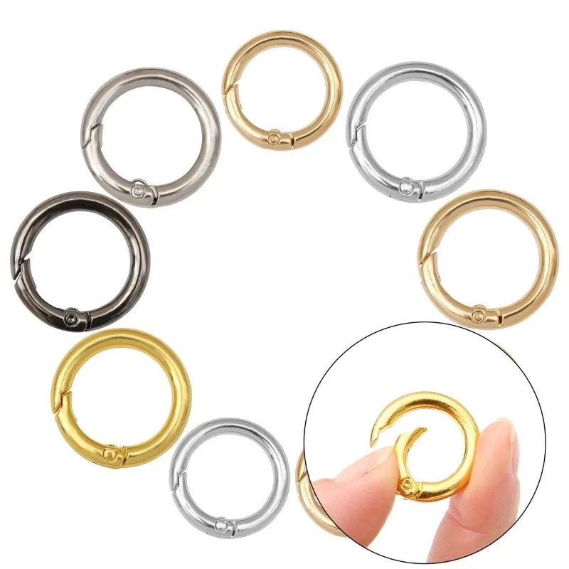 Rotatable Alloy Round Ring Key Chains Spring Clasps Bag Hanger Hooks for Purse Bag Open Carabiner Buckles Connectors DIY Jewelry