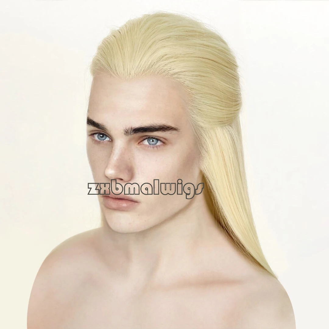 Black Color Cosplay Free Part Widows Peak Straight Lace Front Wig Synthetic Hair  Lace Frontal Wig for Men Women Glueless