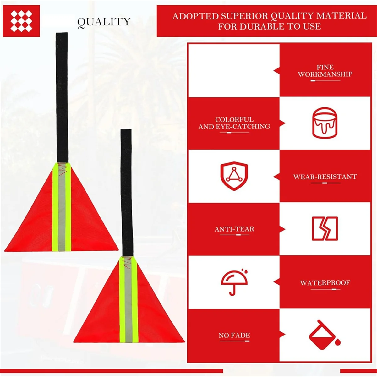 A83Z 4 Pcs Safety Red Tow Flag Reflective Warning Kayak Red Flag for Truck Loads Safety Signs Trailer Hauling Warning Kit