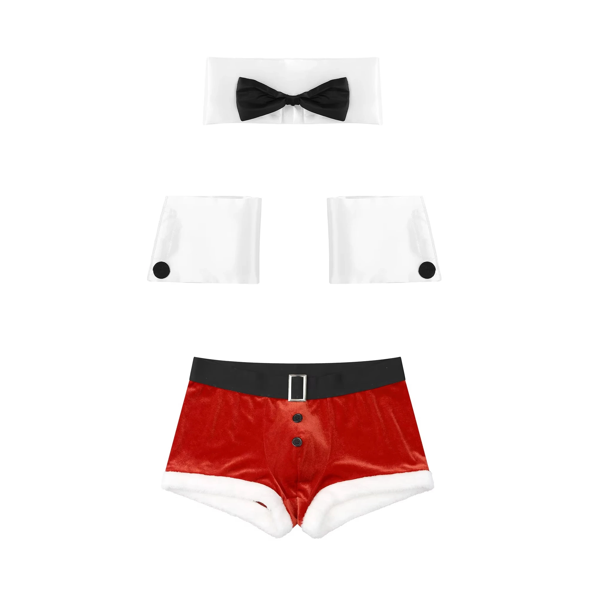 Heren sexy kerstkostuum gentleman cosplay ondergoed sets fluwelen boxershorts met kraag manchetten outfits kerstman fancy dress