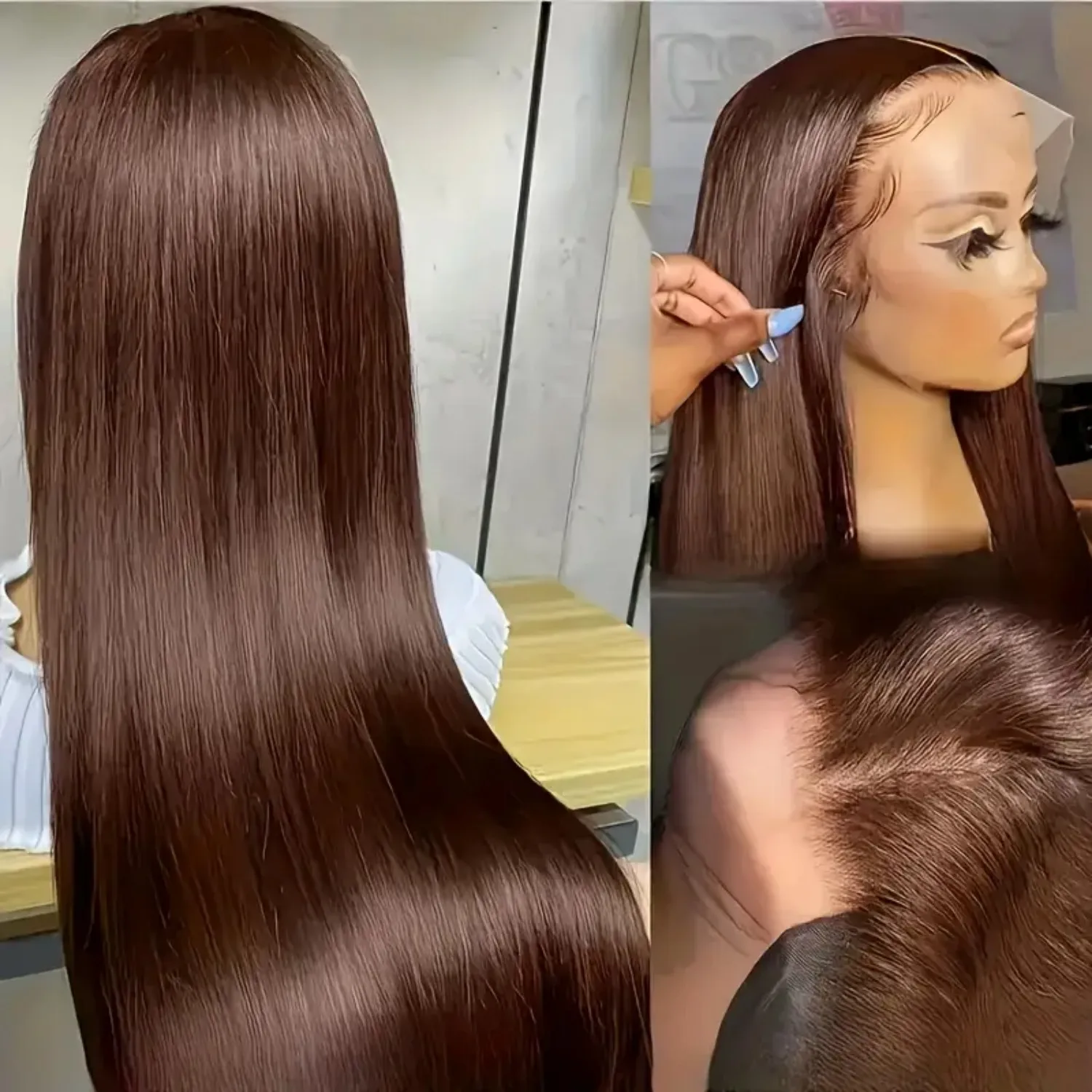 

13x4 13x6 Шоколадно-коричневые костяные прямые человеческие волосы Парики спереди 18-46 дюймов Кружевной фронтальный цветной парик Бразильские волосы для женщин