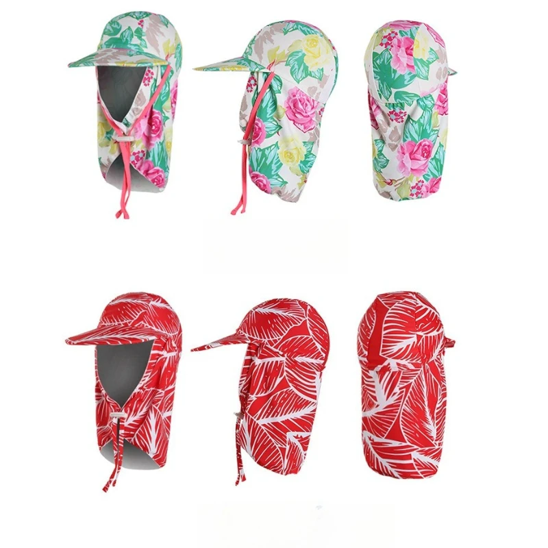 Cappello da nuoto per protezione solare per bambini Cappello da sole UV a tesa larga con copertura per il collo Antivento e sabbia per il nuoto in spiaggia UPF 50+ Gioco all'aperto