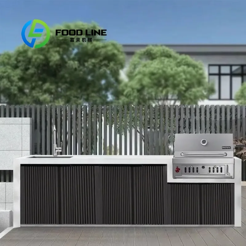 Modern Outdoor Kitchen Patio Porcelain Slab BBQ Grill Station Built-In Stone BBQ For Courtyard Garden Villa Customize