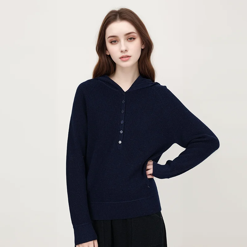

Мягкий уютный женский вязаный шерстяной свитер свободного кроя с капюшоном, длинный рукав, осенне-зимний базовый повседневный свитер