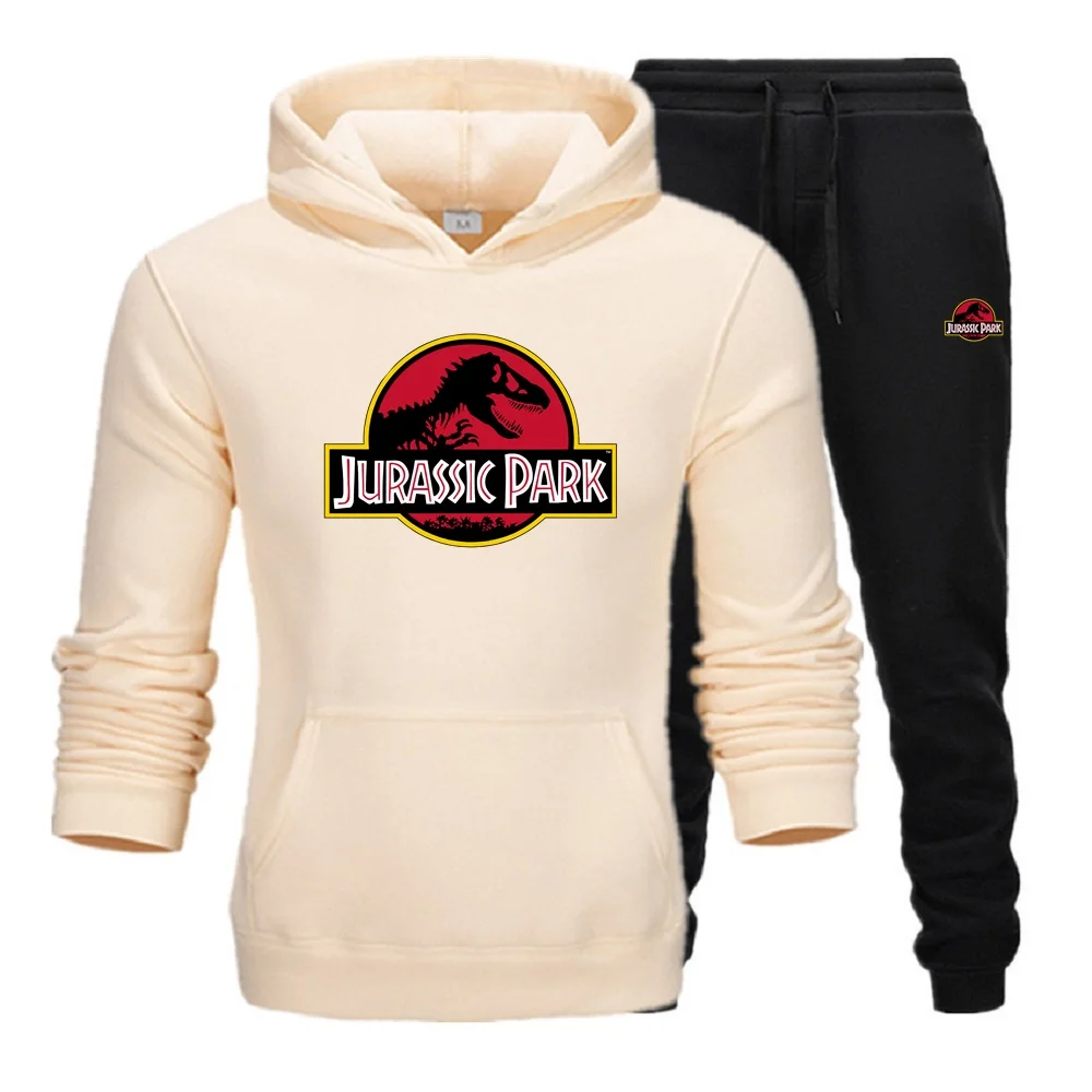 Męskie 2 szt. Zestawy polarowe bluzy i spodnie dresowe zestaw JURASSIC PARK świat dinozaurów graficzny strój dżersejowy odzież sportowa unisex