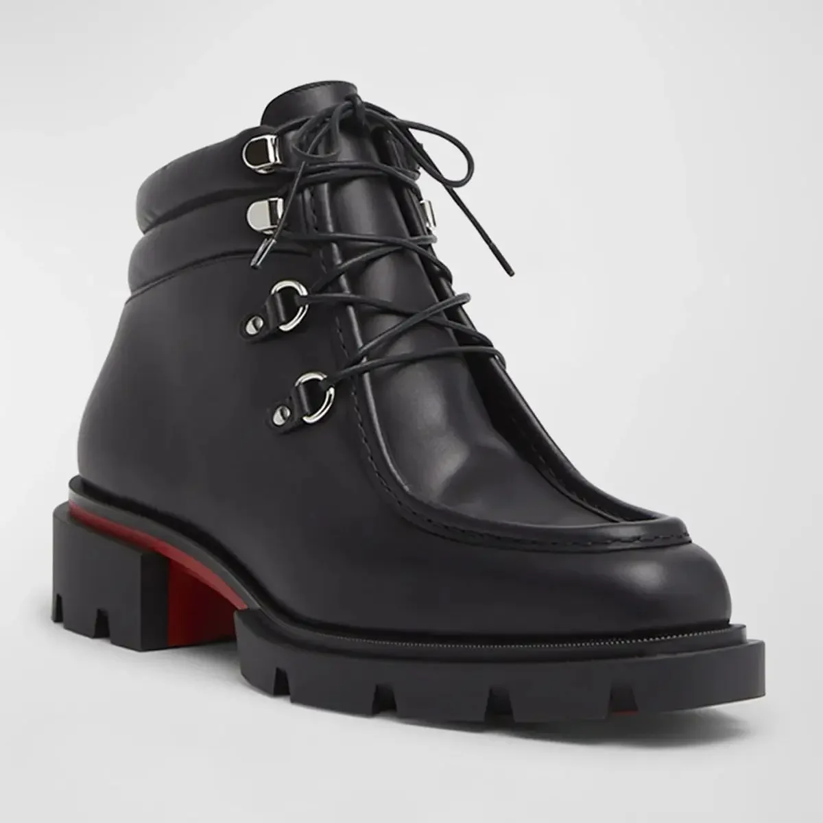 

Black Leather Red Sole Botines Para Mujeres Platform Thick Sole Chunky Heel Short Boats Metal Button Lace-Up Ankle Boots For Men